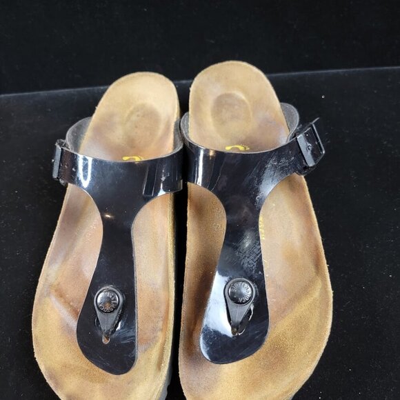 Birkenstock Black Patent Leather Sandals Size 37 (US 6-6.5) Mayari Gizeh Style - Picture 4 of 9